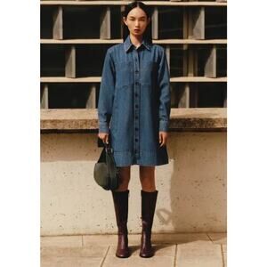 ME+EM Relaxed Denim Shirt Dress Collared Jean Mini Button Front 2 Western